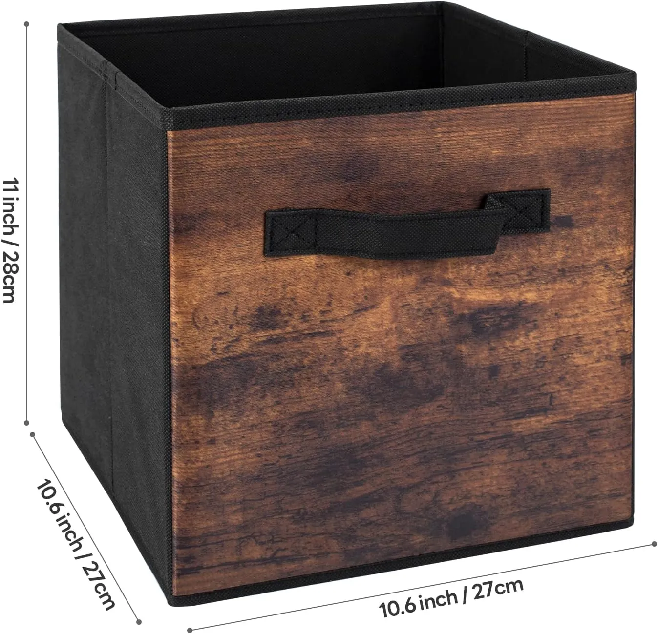 EWES 11 Inch Fabric Storage Cubes, 6 Pack Foldable Storage Bins with Handle, Storage Baskets Box for Shelves, Closet, Organizer, Brown Black