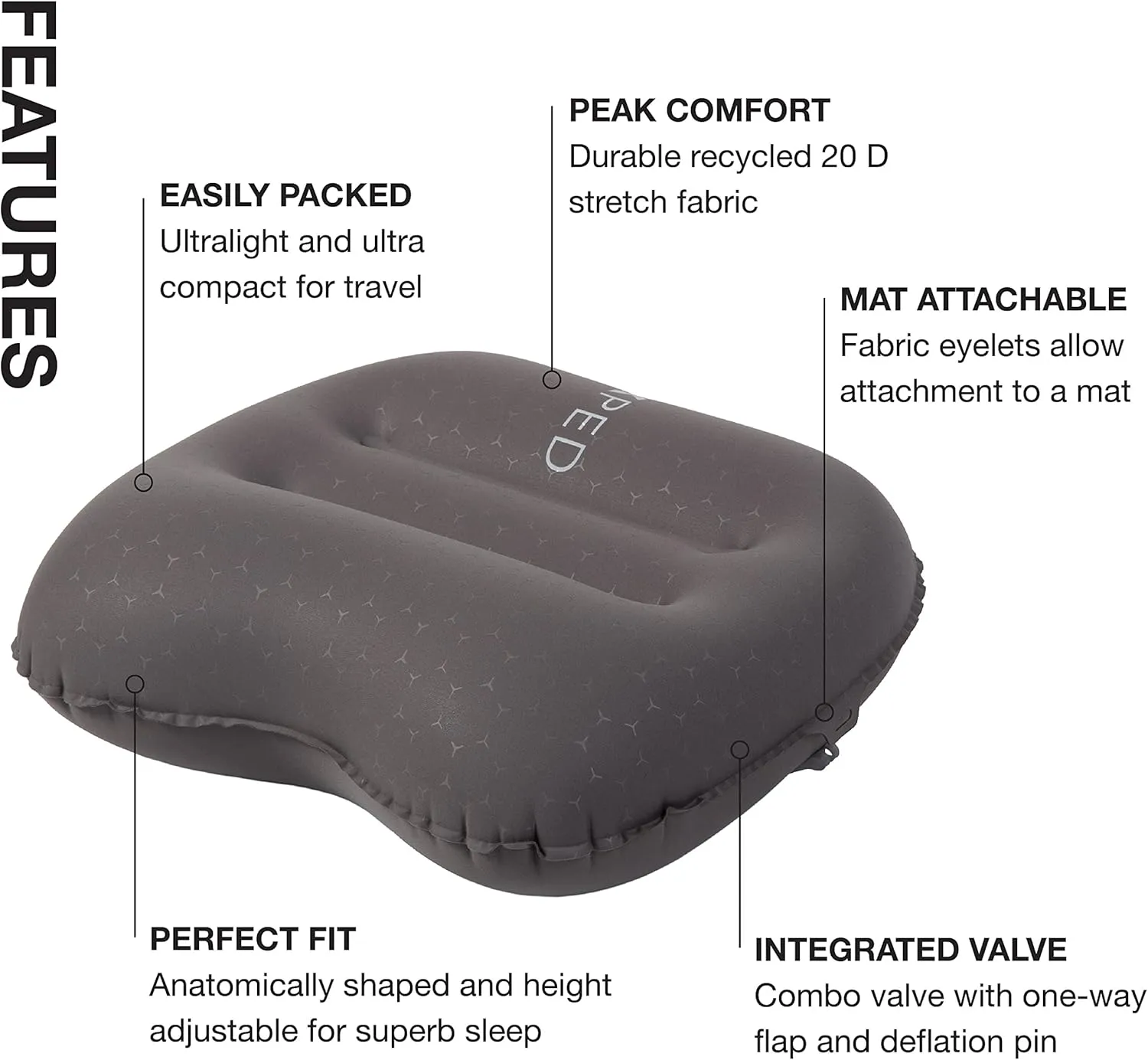 Exped Ultra Pillow - Premium Ultralight Inflatable Compact Camping & Backpacking Pillow, Grey Goose, Medium