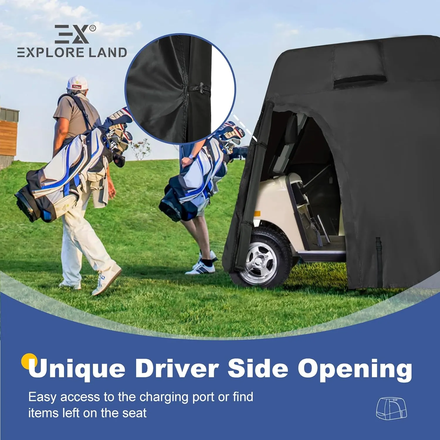 Explore Land 600D Waterproof Golf Cart Cover Universal Fits for Most Brand 2/4/6 Passenger Car (3 Sizes Option)