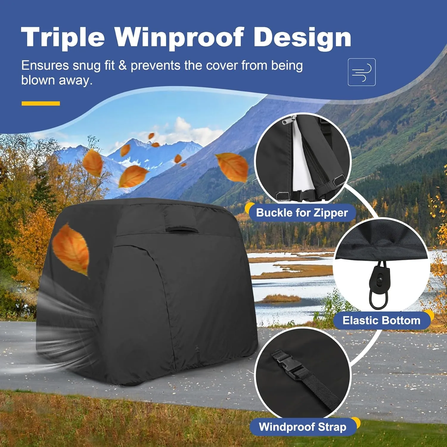 Explore Land 600D Waterproof Golf Cart Cover Universal Fits for Most Brand 2/4/6 Passenger Car (3 Sizes Option)