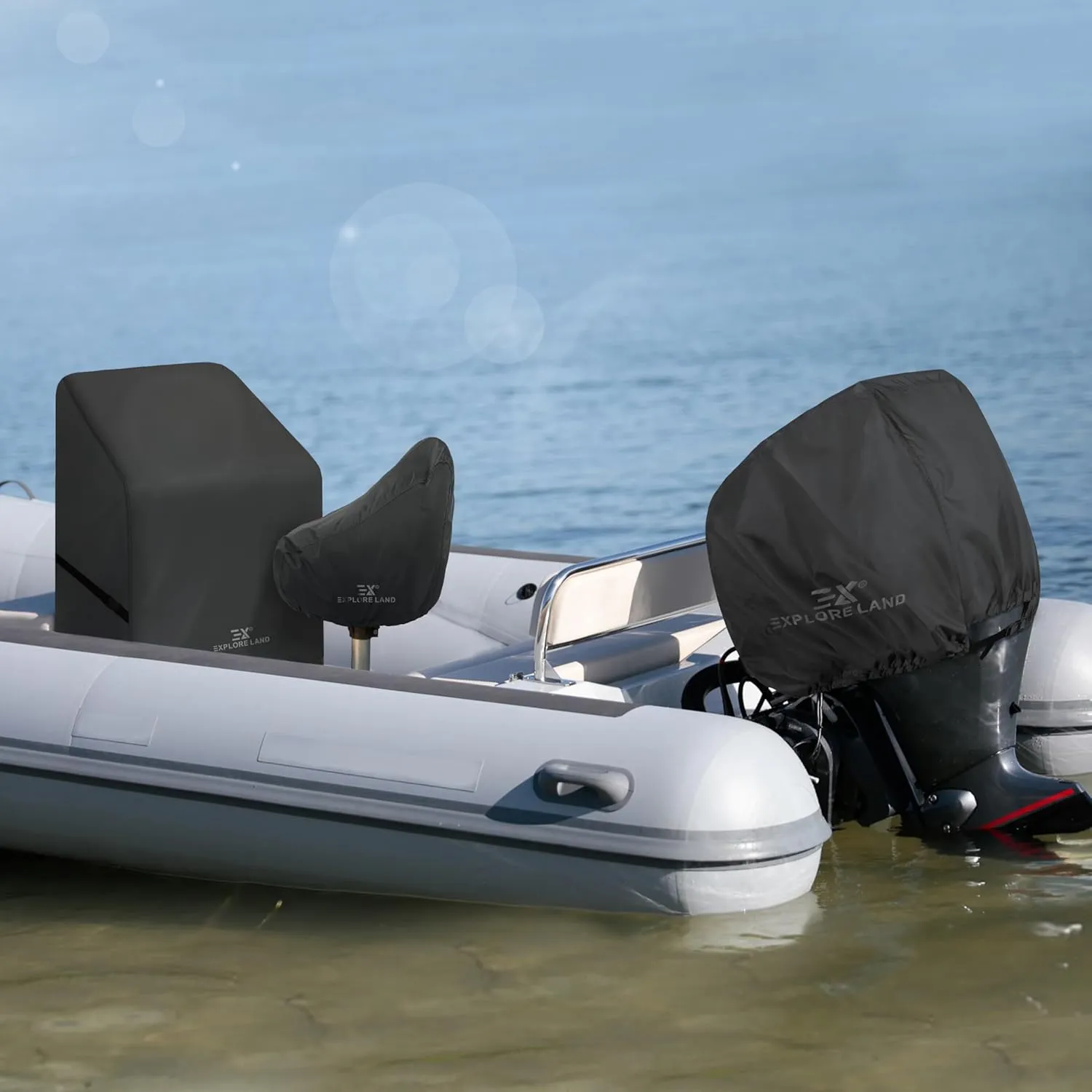 Explore Land Outboard Motor Cover - Waterproof 600D Heavy Duty Boat Engine Hood Covers - Fit for Motor 25-50 HP, Black