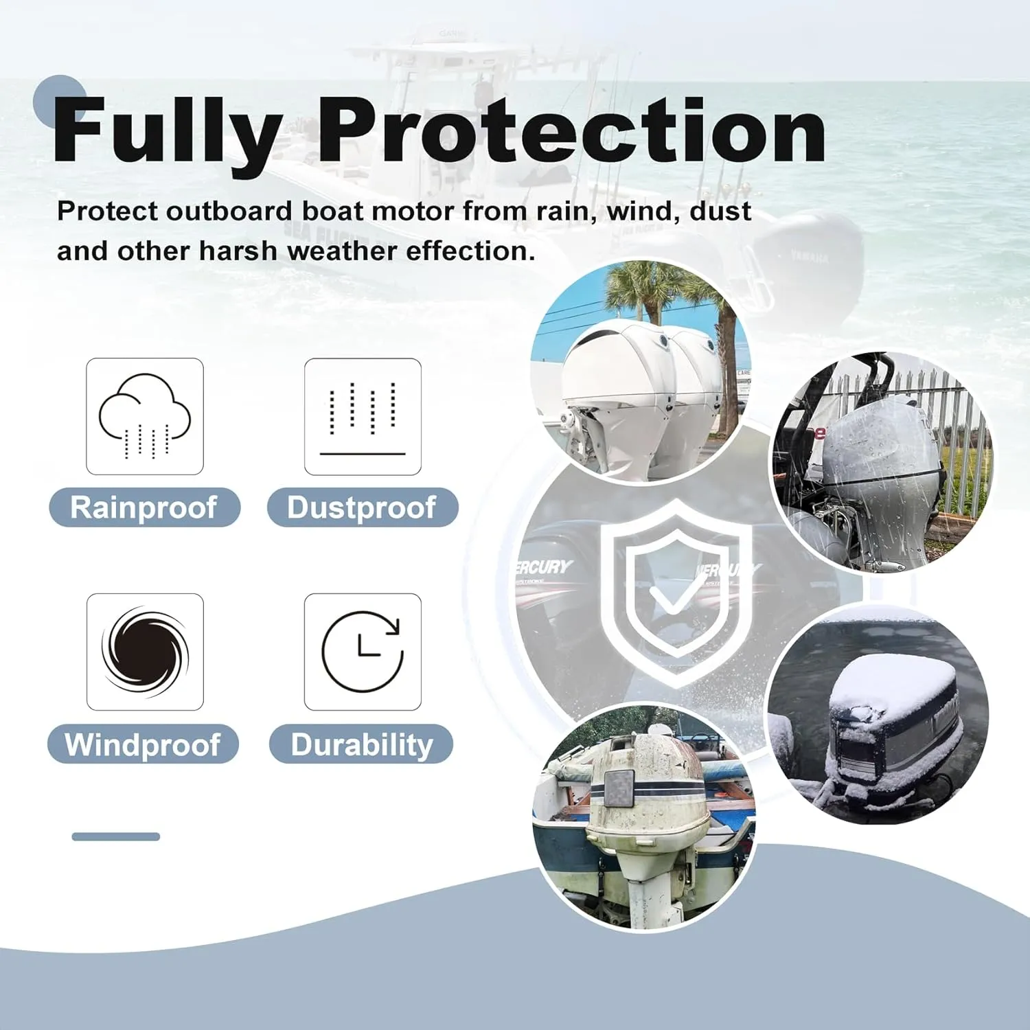 Explore Land Outboard Motor Cover - Waterproof 600D Heavy Duty Boat Engine Hood Covers - Fit for Motor 25-50 HP, Black