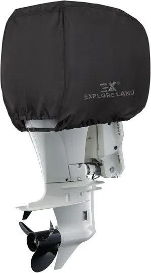 Explore Land Outboard Motor Cover - Waterproof 600D Heavy Duty Boat Engine Hood Covers - Fit for Motor 25-50 HP, Black