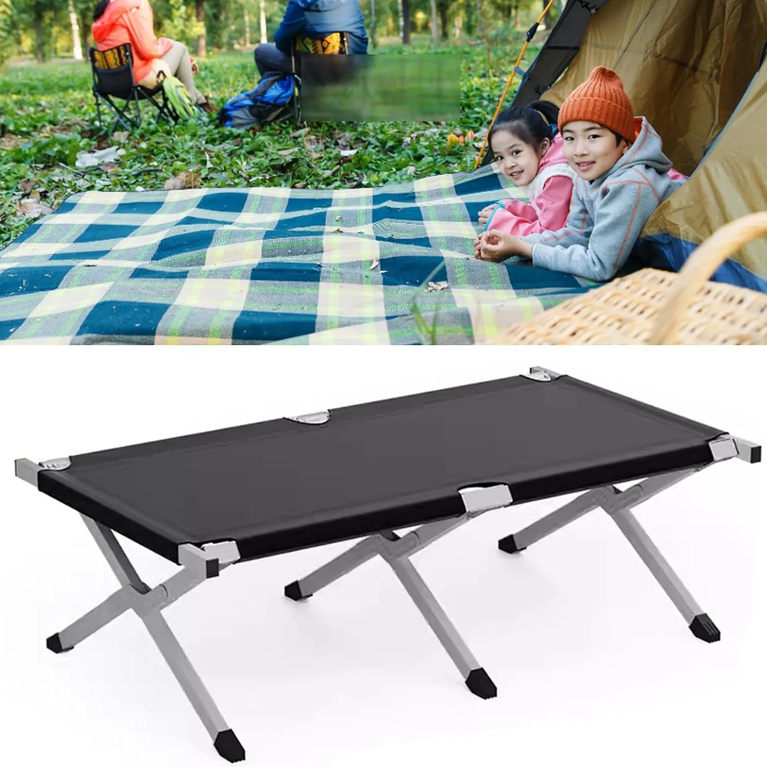 Extra-Wide Camping Cot, Upgrade Sturdy Camping Bed, for Sleeping Support 300lb, Portable Cot with Carry Bag Ultralight Cot for Travel