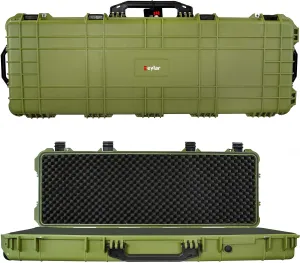 Eylar 44 inch Protective Roller Rifle Hard Case with Foam, Waterproof & Crushproof, Two Rifles Or Multiple Guns, Pressure Valve with Lockable Fittings OD Green