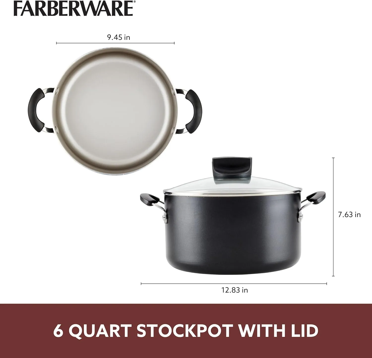 Farberware Smart Control Nonstick Stock Pot/Stockpot with Lid, 6 Quart, Black