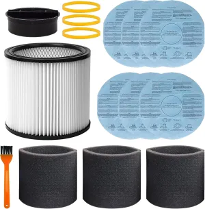 Filter Replacement 90304, 90107 dry filter, 90585 Foam Sleeve Fit for shopvac 90304, 90350, 90333,903-04-00, 9030400,5 Gallon Up Wet/Dry Vacuum Cleaners, 15 Pack