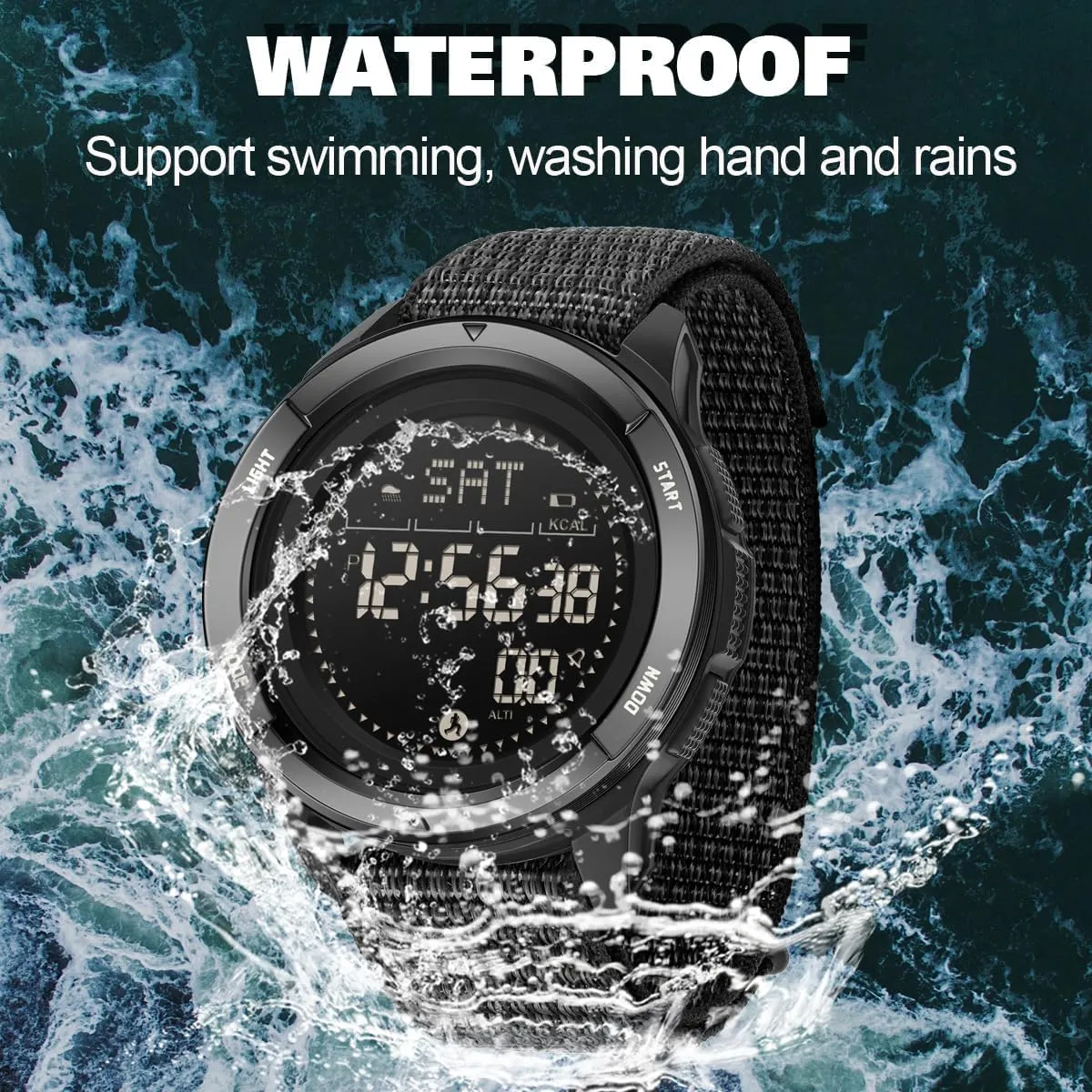findtime Men's Digital Watch Pedometer Step Counter Watches Military Compass Waterproof Wrist Watch Tactical Sport Watch Calories Counter Pacer Running Wristwatch LED Light Stopwatch Countdown