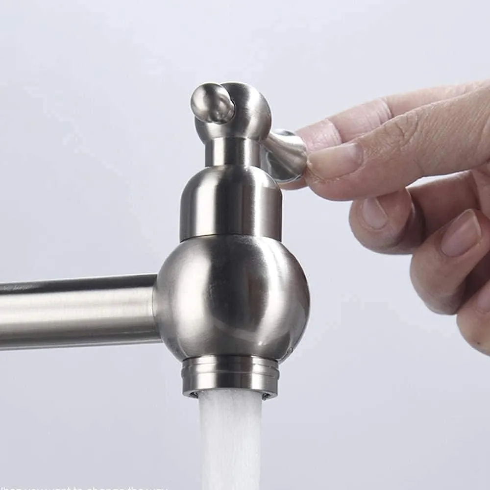 Finish) - Durable materials Swing Faucet Tap Wall-Mounted Arm Handle SS304 Dual Filler Kitchen (Chrome Urgent sale Pot