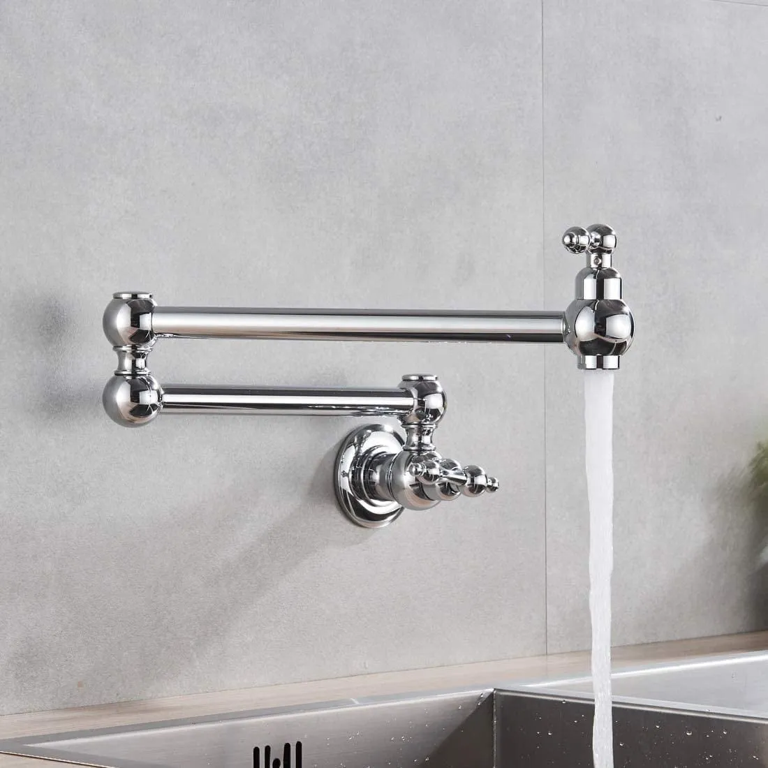 Finish) - Durable materials Swing Faucet Tap Wall-Mounted Arm Handle SS304 Dual Filler Kitchen (Chrome Urgent sale Pot
