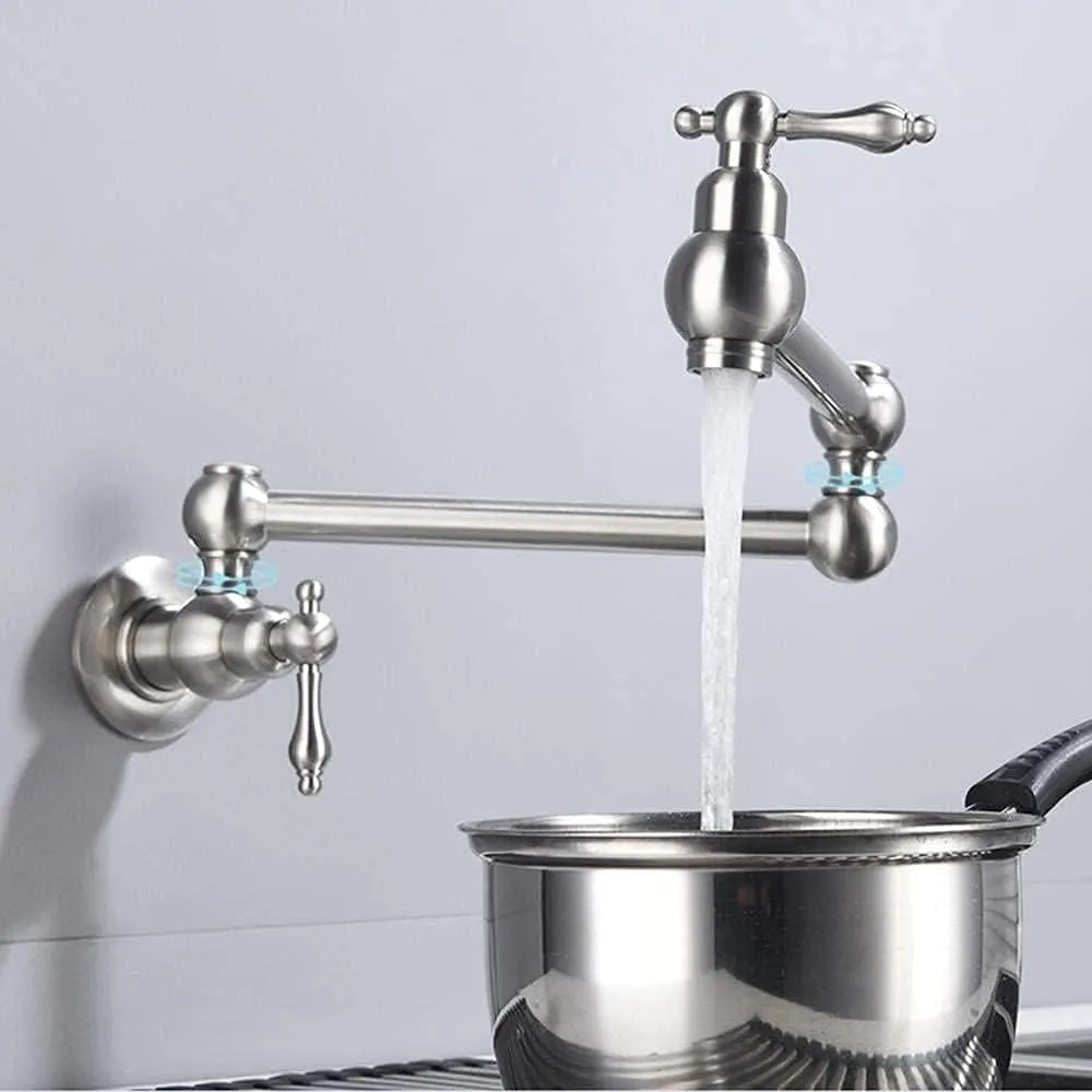 Finish) - Durable materials Swing Faucet Tap Wall-Mounted Arm Handle SS304 Dual Filler Kitchen (Chrome Urgent sale Pot