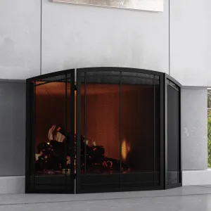 FireBeauty Fireplace Screen 3 Panel Wrought Iron Black Metal 48"(L) x30(H) Spark Guard Cover (Modern)