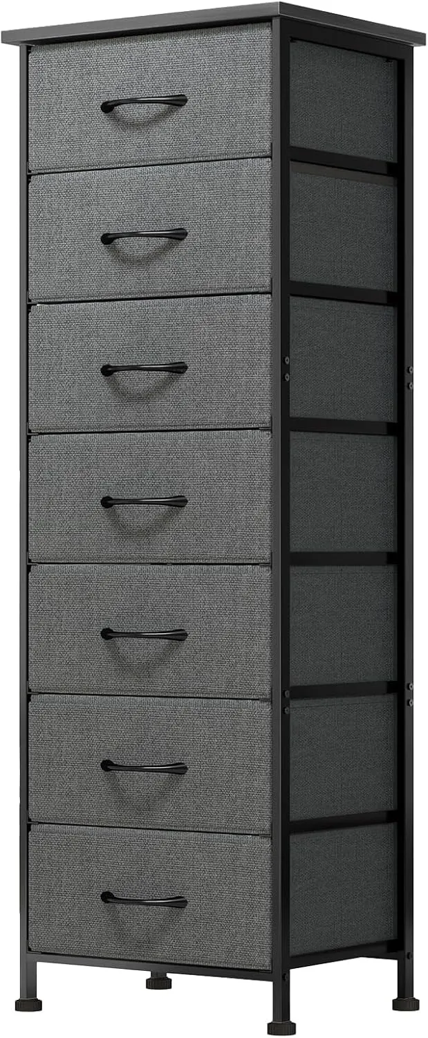 Fixwal Tall Dresser for Bedroom, Storage Dresser Organizer with 7 Fabric Drawers, Nightstand Furniture in Closet, Entryway, Hallway, Dark Grey