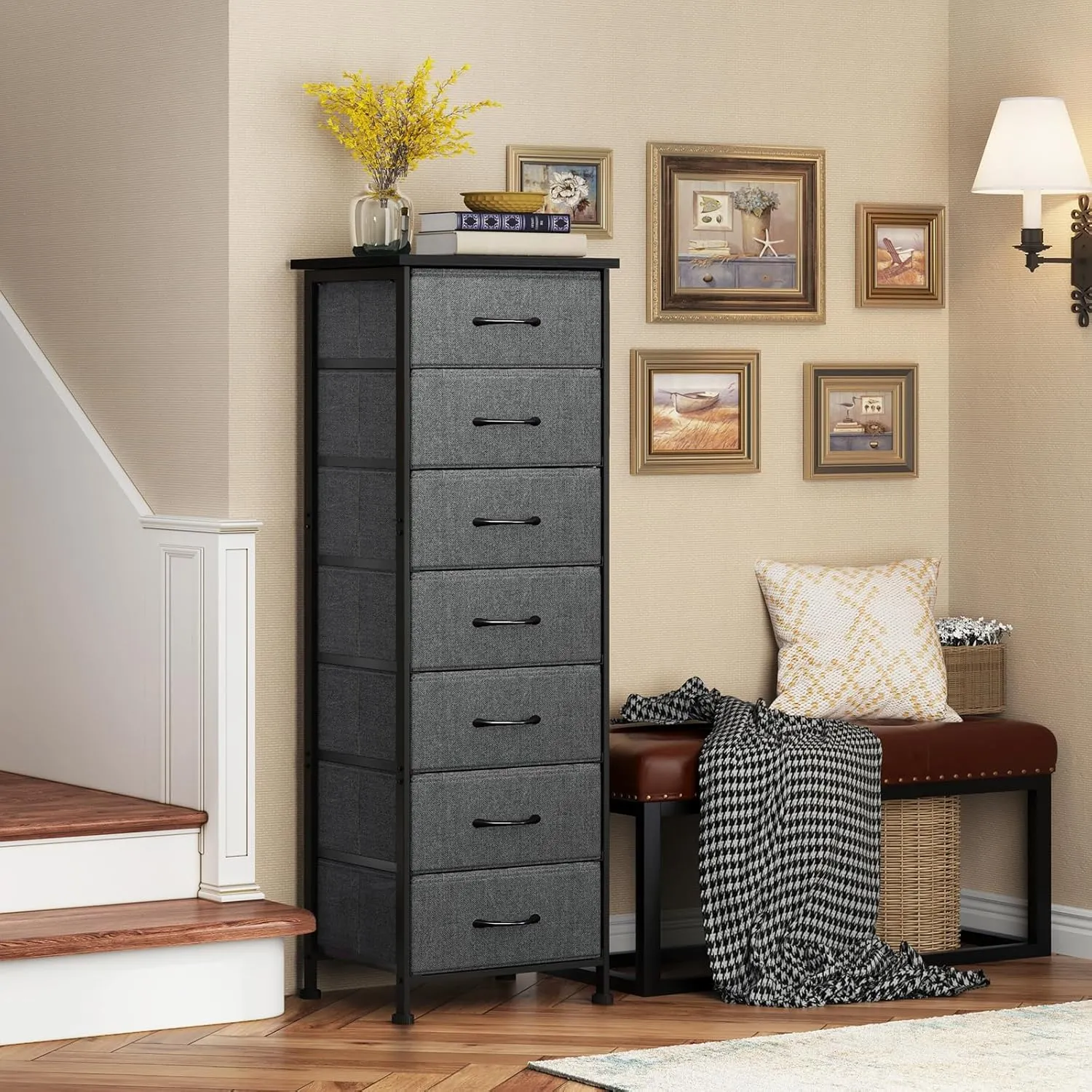 Fixwal Tall Dresser for Bedroom, Storage Dresser Organizer with 7 Fabric Drawers, Nightstand Furniture in Closet, Entryway, Hallway, Dark Grey