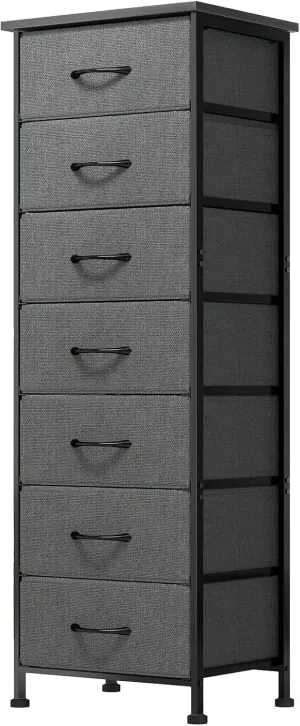 Fixwal Tall Dresser for Bedroom, Storage Dresser Organizer with 7 Fabric Drawers, Nightstand Furniture in Closet, Entryway, Hallway, Dark Grey