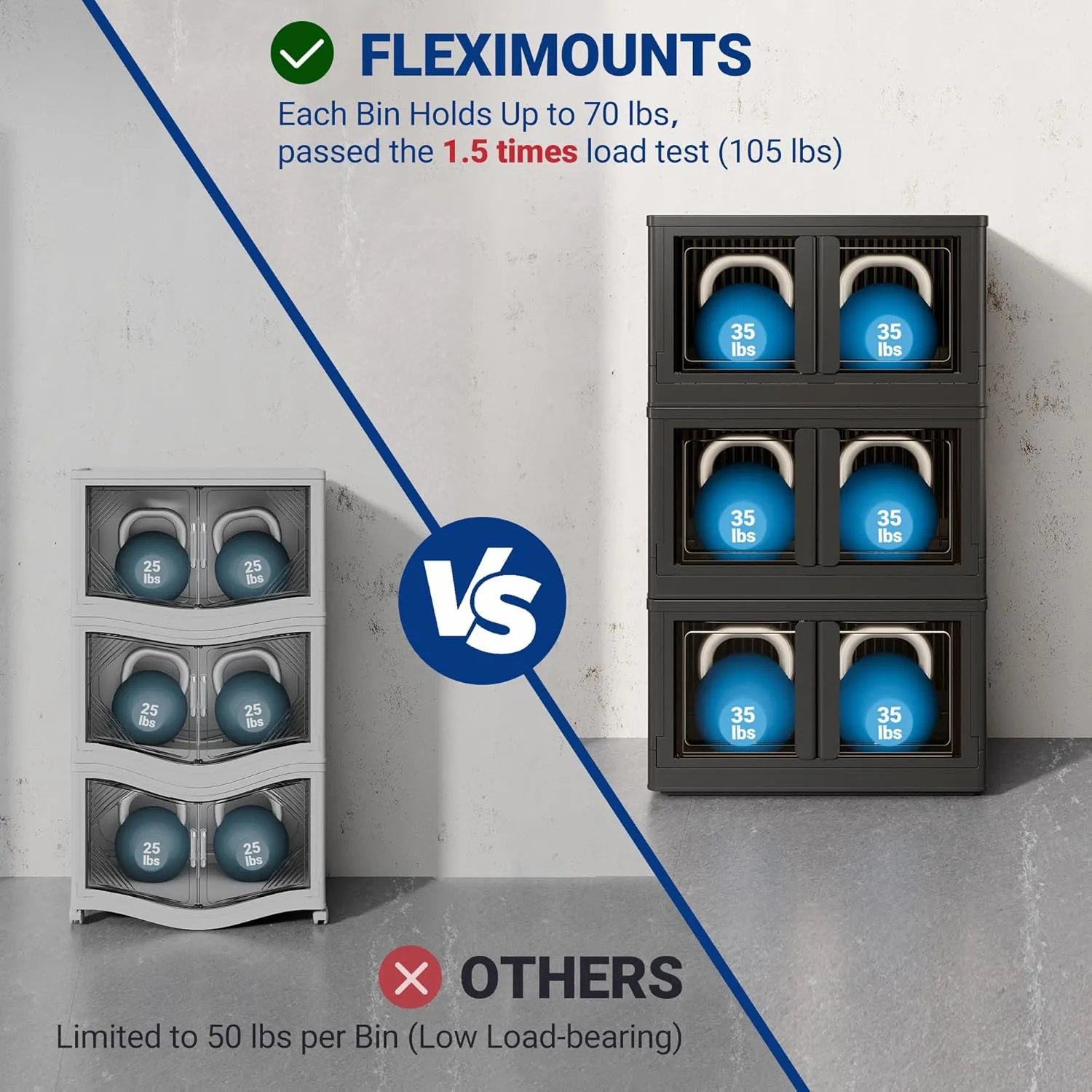 FLEXIMOUNTS 228 QT Stackable Storage Bins With Lids, Collapsible Plastic Storage Bins, Closet Organizers and Containers with Doors For Home, Black, 25" L x 15.5" W x 42.5" H