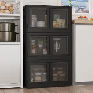 FLEXIMOUNTS 228 QT Stackable Storage Bins With Lids, Collapsible Plastic Storage Bins, Closet Organizers and Containers with Doors For Home, Black, 25" L x 15.5" W x 42.5" H