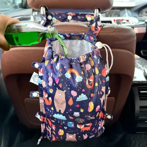 FLOCK THREE Leak-Proof Waterproof Car Trash Bag Foldable Multipurpose Trash bin Container Storage Cute Grocery Organizer Bag for Automotive Front or Back Seat in Cars SUVs and Trucks (Jungle Animals)