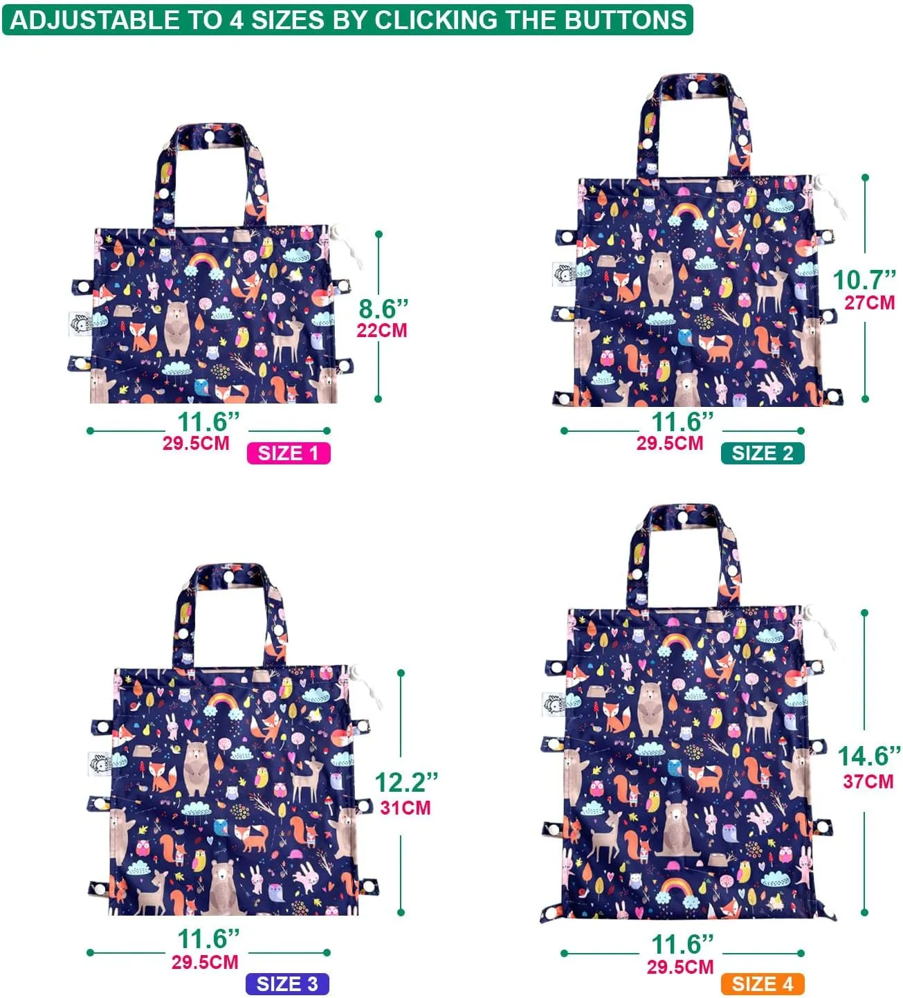 FLOCK THREE Leak-Proof Waterproof Car Trash Bag Foldable Multipurpose Trash bin Container Storage Cute Grocery Organizer Bag for Automotive Front or Back Seat in Cars SUVs and Trucks (Jungle Animals)