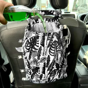 FLOCK THREE Leak-Proof Waterproof Car Trash Bag Foldable Multipurpose Trash bin Container Storage Cute Grocery Organizer Bag for Automotive Front or Back Seat in Cars SUVs and Trucks (Tropical)