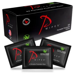 Flushable Wipes | Individually Wrapped | Adult Wet Wipes | Unscented with Vitamin-E & Aloe | Plant Based and Biodegradable | Septic and Sewer Safe | (33 On-The-Go Single Portable Wipes)