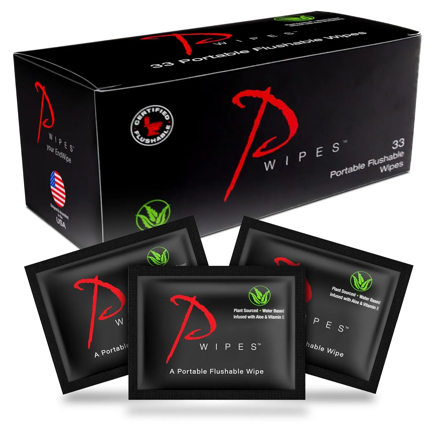 Flushable Wipes | Individually Wrapped | Adult Wet Wipes | Unscented with Vitamin-E & Aloe | Plant Based and Biodegradable | Septic and Sewer Safe | (33 On-The-Go Single Portable Wipes)