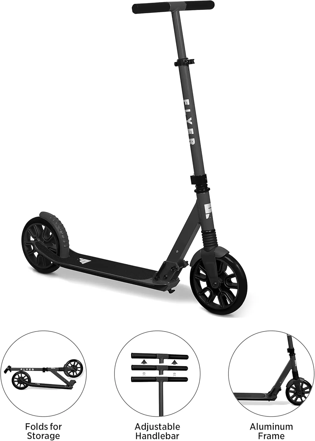 Flyer Kickstart Max, Radio Flyer Kick Scooter, Adjustable Handlebars & Foldable, Black Scooter 8  Years, and up to 220 lbs