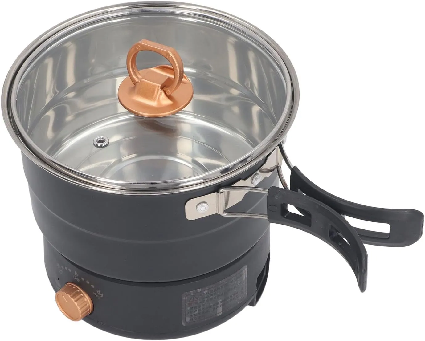 Fockety Multifunctional Electric Cooker, 500W 1.6L Mini Ramen Cooker with Foldable Handle, Portable Cooking Pot Electric Pot for Noodles Steak Cooker Eggs StirFrying, Black, Fockety0dx981fhcp-13