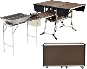 Foldable Camping Kitchen Outdoor Camping Cooking Station with Kitchen Utensils,Camping Tables Storage Organizer for BBQ Picnic Party (Package 6)