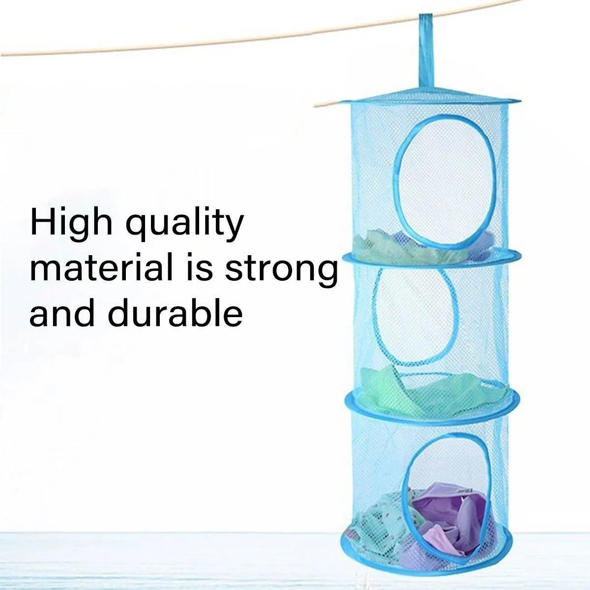Foldable Clothes Drying Basket Three-layer Hanging Storage Breathable Organizer