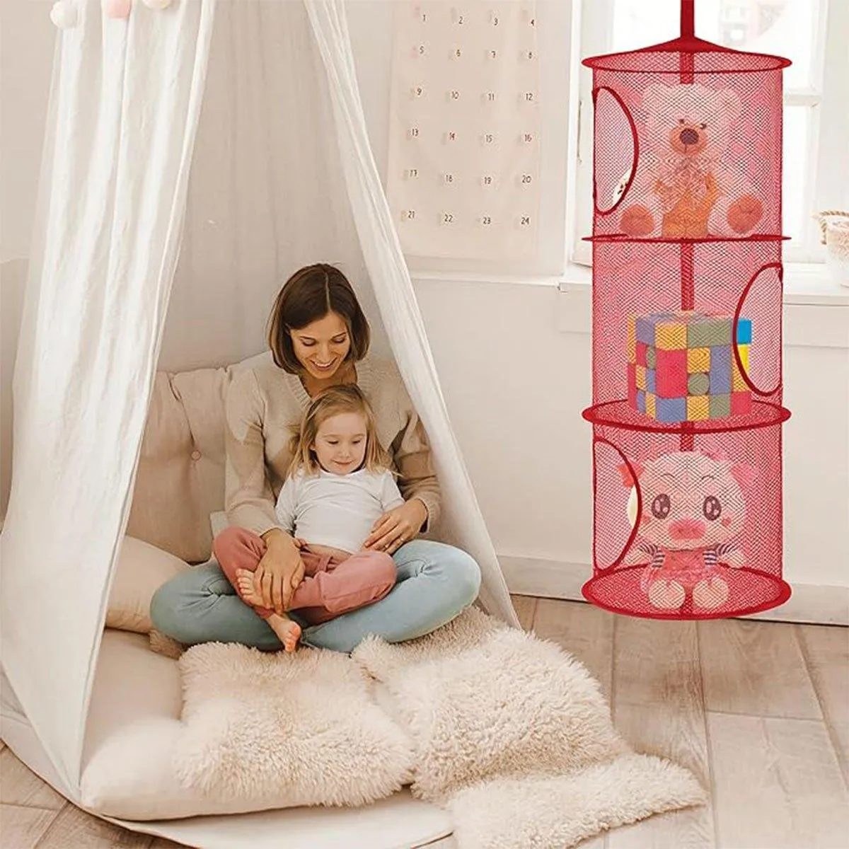 Foldable Clothes Drying Basket Three-layer Hanging Storage Breathable Organizer