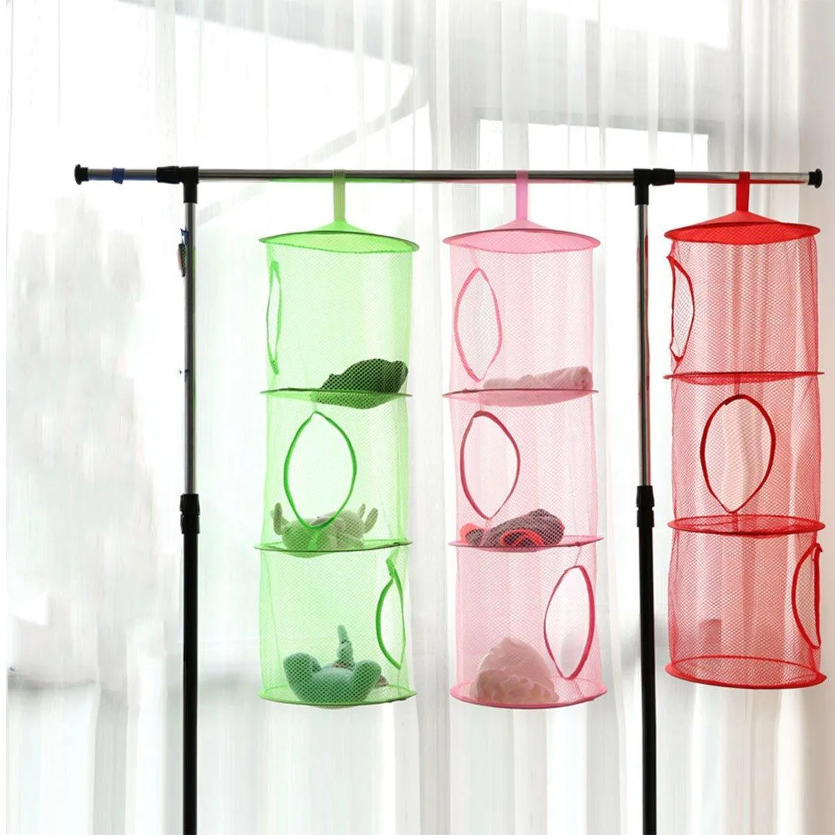 Foldable Clothes Drying Basket Three-layer Hanging Storage Breathable Organizer