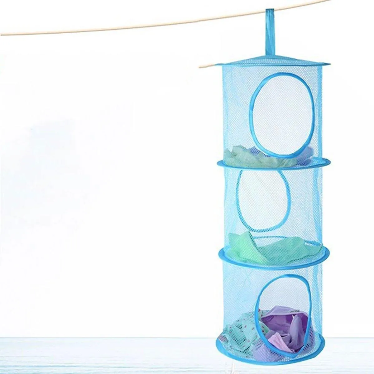 Foldable Clothes Drying Basket Three-layer Hanging Storage Breathable Organizer