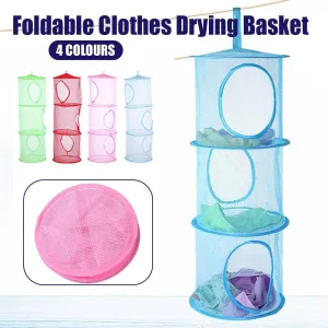 Foldable Clothes Drying Basket Three-layer Hanging Storage Breathable Organizer
