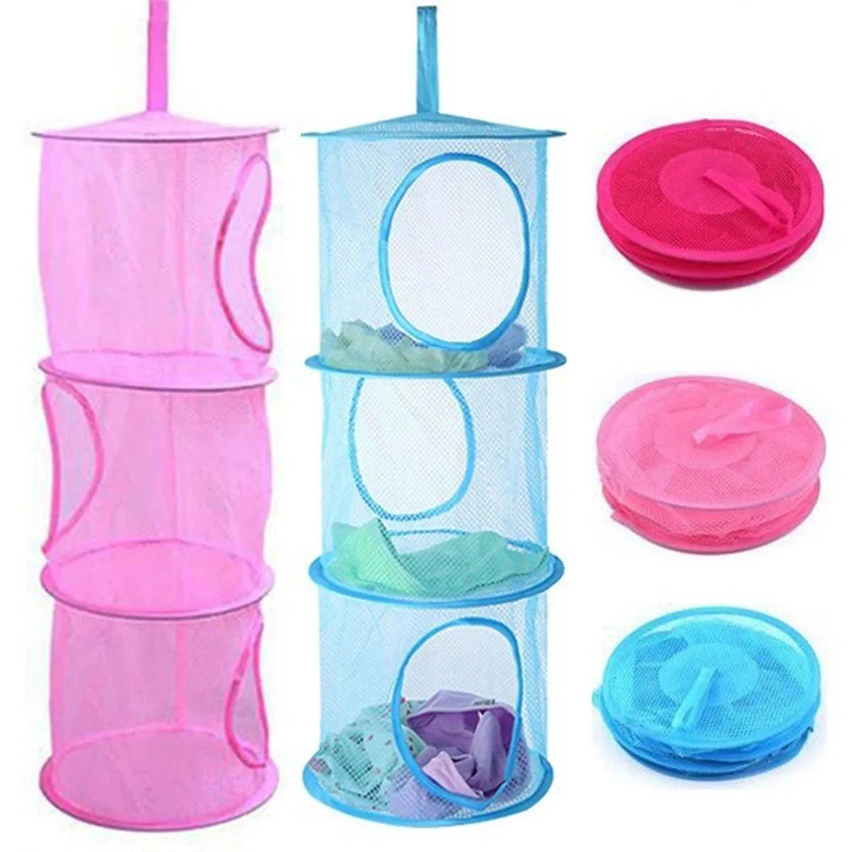 Foldable Clothes Drying Basket Three-layer Hanging Storage Breathable Organizer