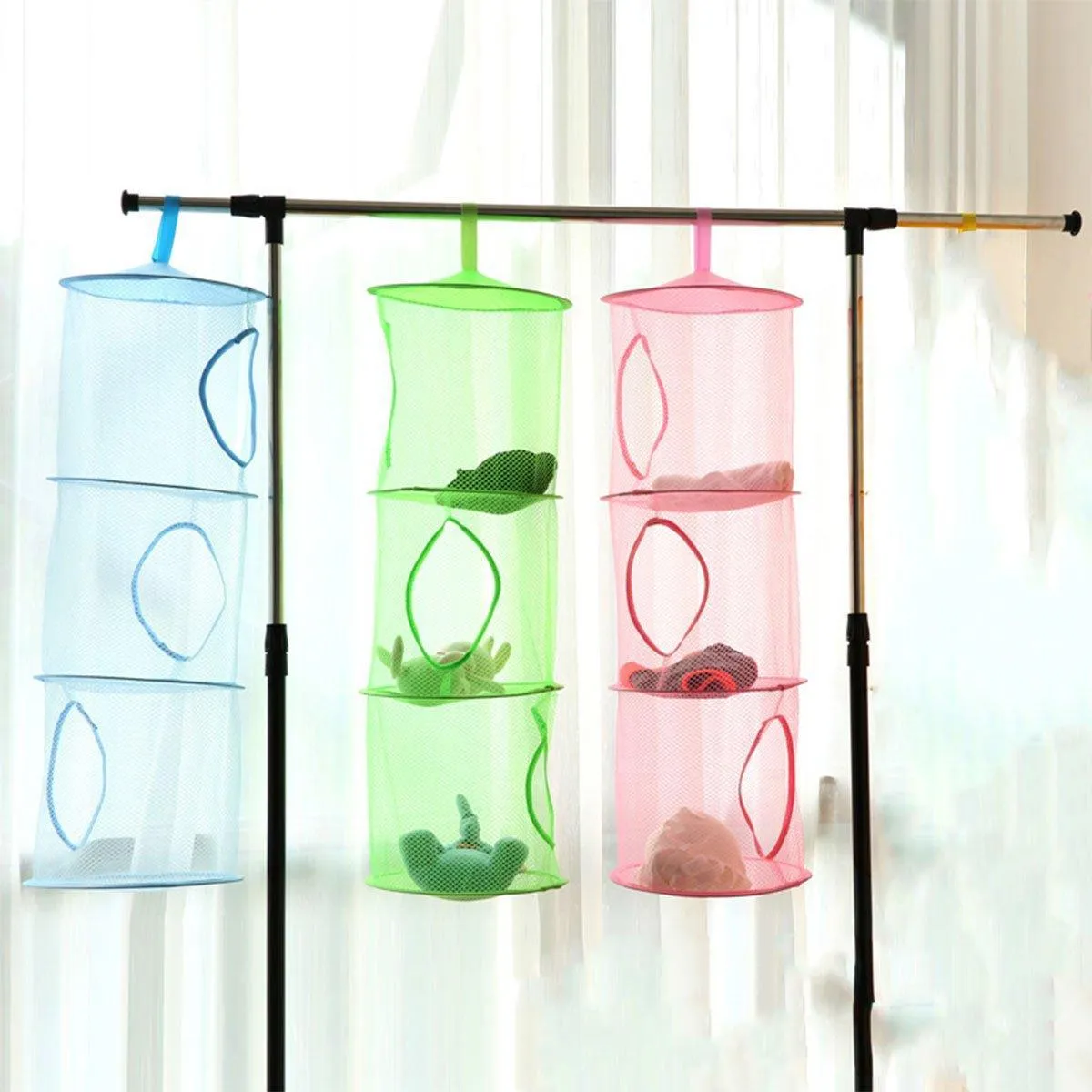 Foldable Clothes Drying Basket Three-layer Hanging Storage Breathable Organizer