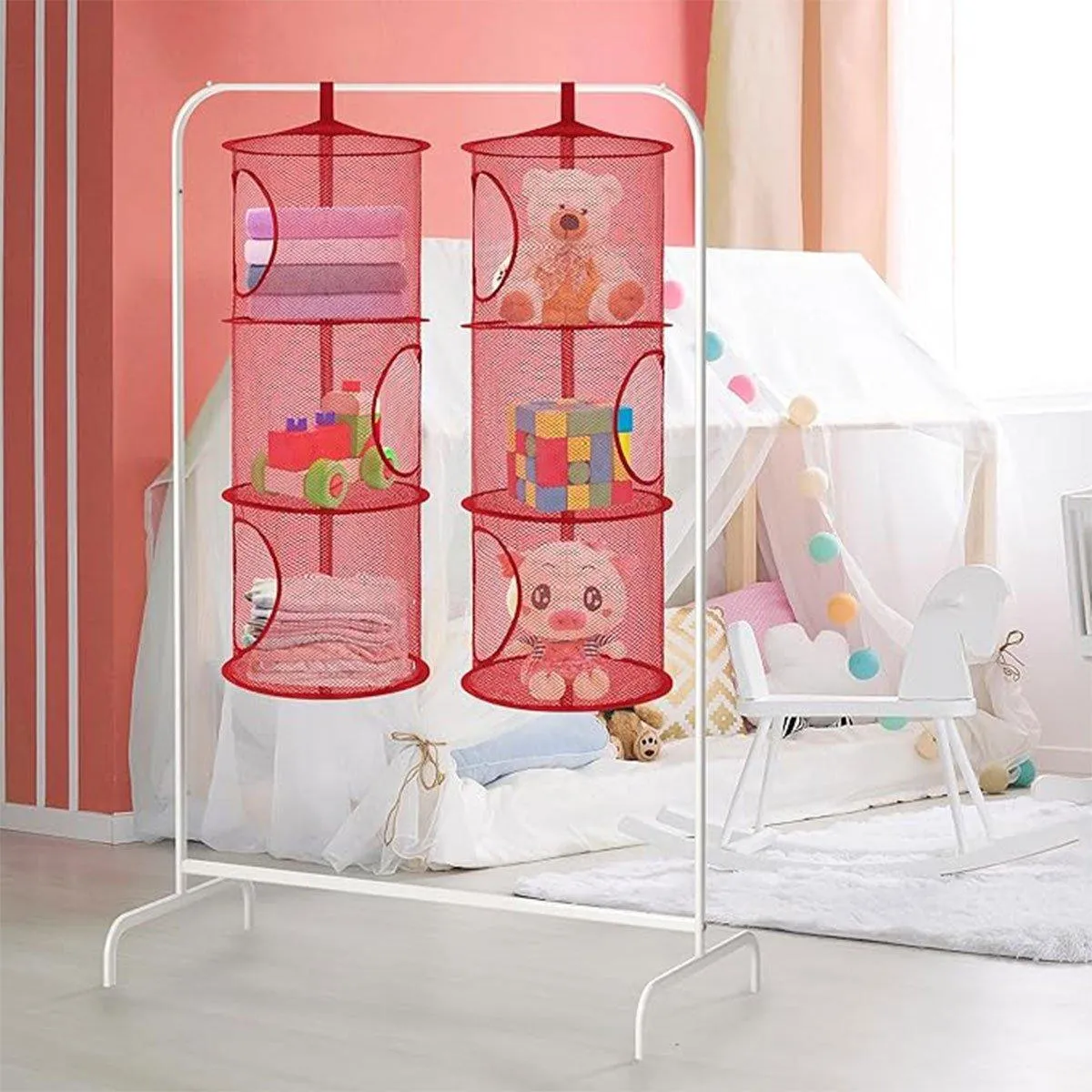 Foldable Clothes Drying Basket Three-layer Hanging Storage Breathable Organizer