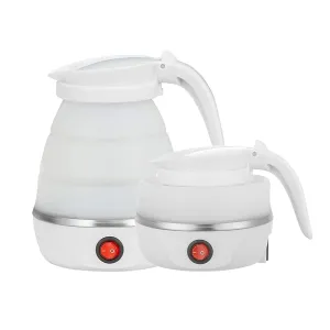 Foldable Electric Travel Kettle-Portable and Convenient Food Grade Silicone Collapsible Water Boiler and Tea Pot for Camping - Easy Storage with Detachable Power Cord （White）