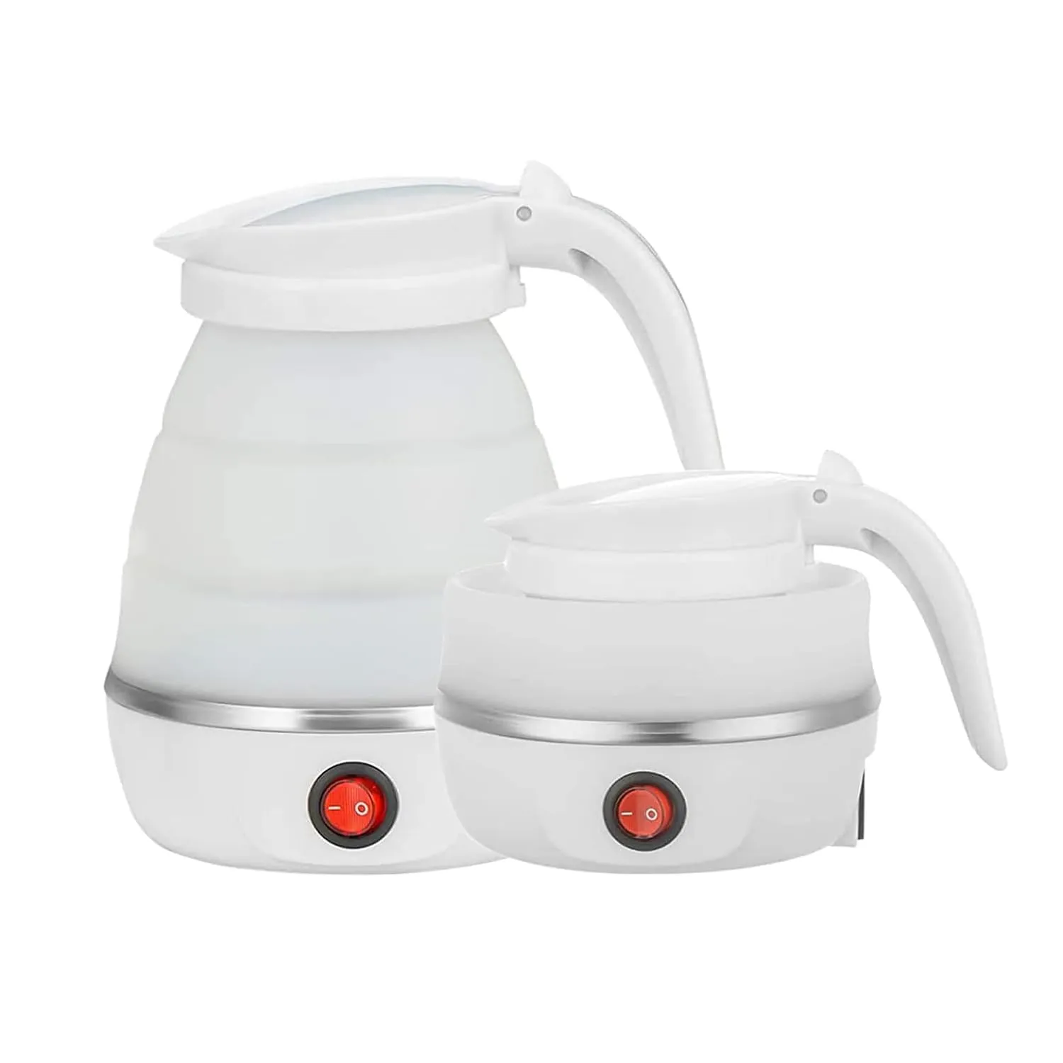 Foldable Electric Travel Kettle-Portable and Convenient Food Grade Silicone Collapsible Water Boiler and Tea Pot for Camping - Easy Storage with Detachable Power Cord （White）