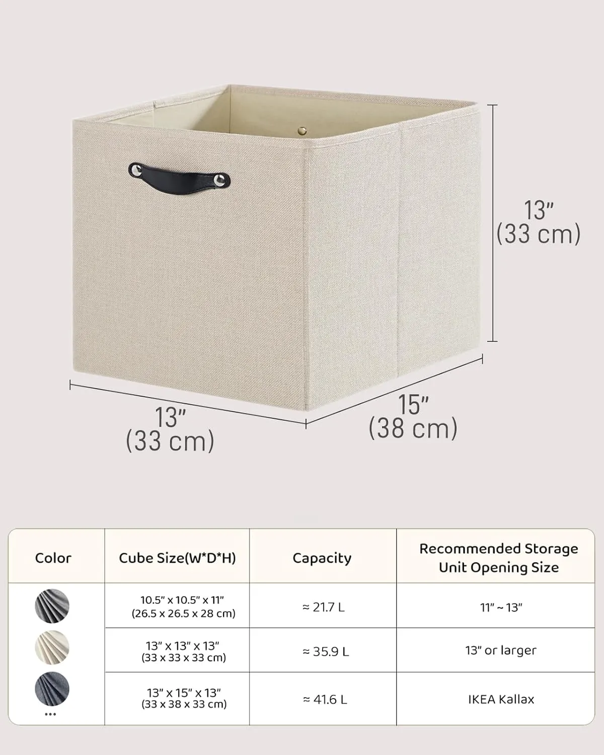 Foldable Fabric Storage Bins Cubes, 13x15x13 Inch Kallax Cubby Bins with Dual Handles, Candlelit Beige, 4 Pack
