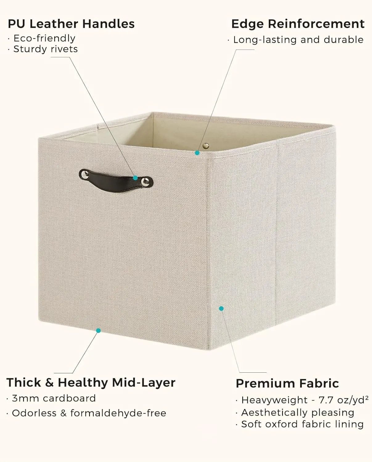 Foldable Fabric Storage Bins Cubes, 13x15x13 Inch Kallax Cubby Bins with Dual Handles, Candlelit Beige, 4 Pack