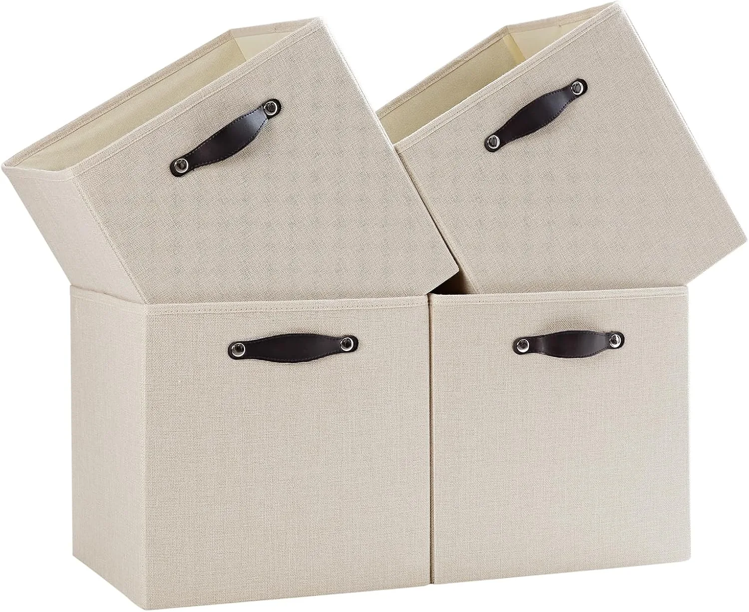 Foldable Fabric Storage Bins Cubes, 13x15x13 Inch Kallax Cubby Bins with Dual Handles, Candlelit Beige, 4 Pack