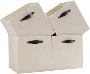 Foldable Fabric Storage Bins Cubes, 13x15x13 Inch Kallax Cubby Bins with Dual Handles, Candlelit Beige, 4 Pack