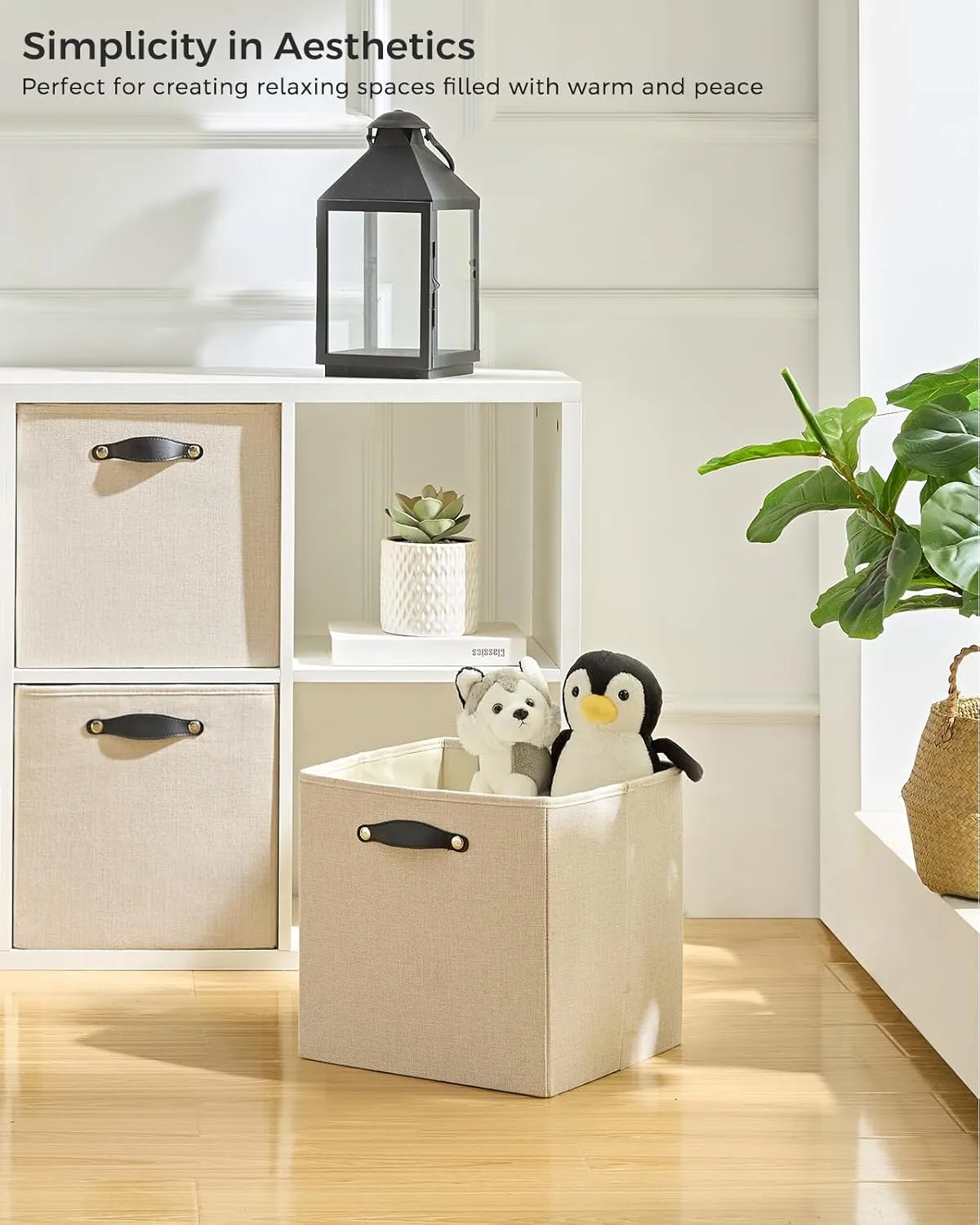 Foldable Fabric Storage Bins Cubes, 13x15x13 Inch Kallax Cubby Bins with Dual Handles, Candlelit Beige, 4 Pack