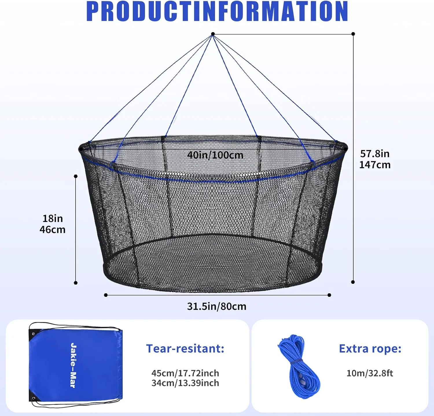 Foldable Fishing Net, Landing Fishing Pier Nets, Drop Net for Pulling Up Fish with Rope, Portable Bridge Fishing Net for Minnows, Crawfish, Shrimp