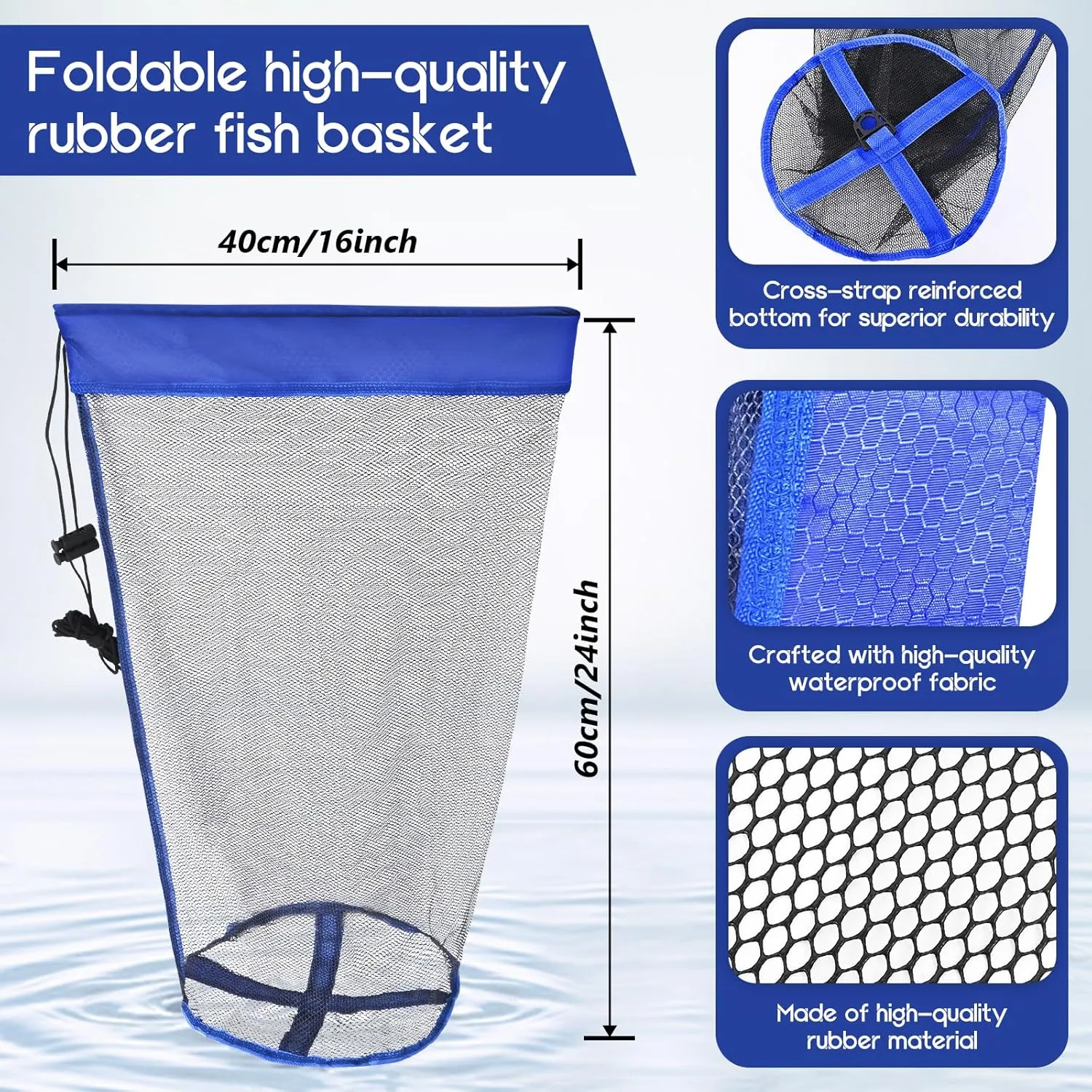 Foldable Fishing Net, Landing Fishing Pier Nets, Drop Net for Pulling Up Fish with Rope, Portable Bridge Fishing Net for Minnows, Crawfish, Shrimp