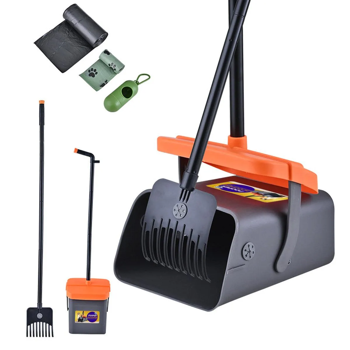 Foldable Pet Waste Picker with Broom Dustpan Set for Dog Walking Easy Cleanup
