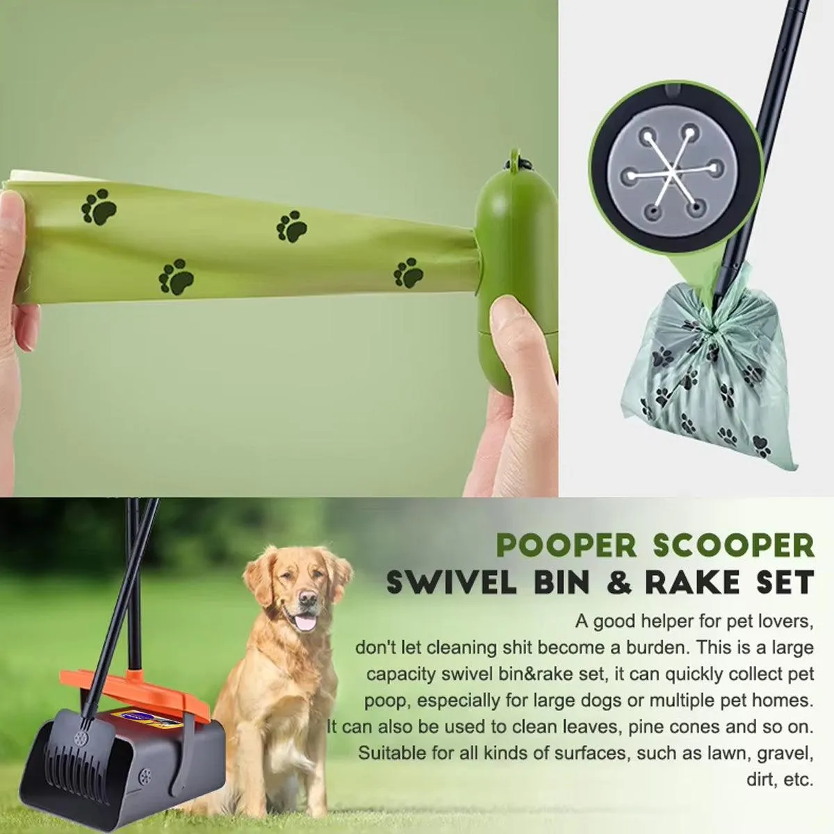 Foldable Pet Waste Picker with Broom Dustpan Set for Dog Walking Easy Cleanup