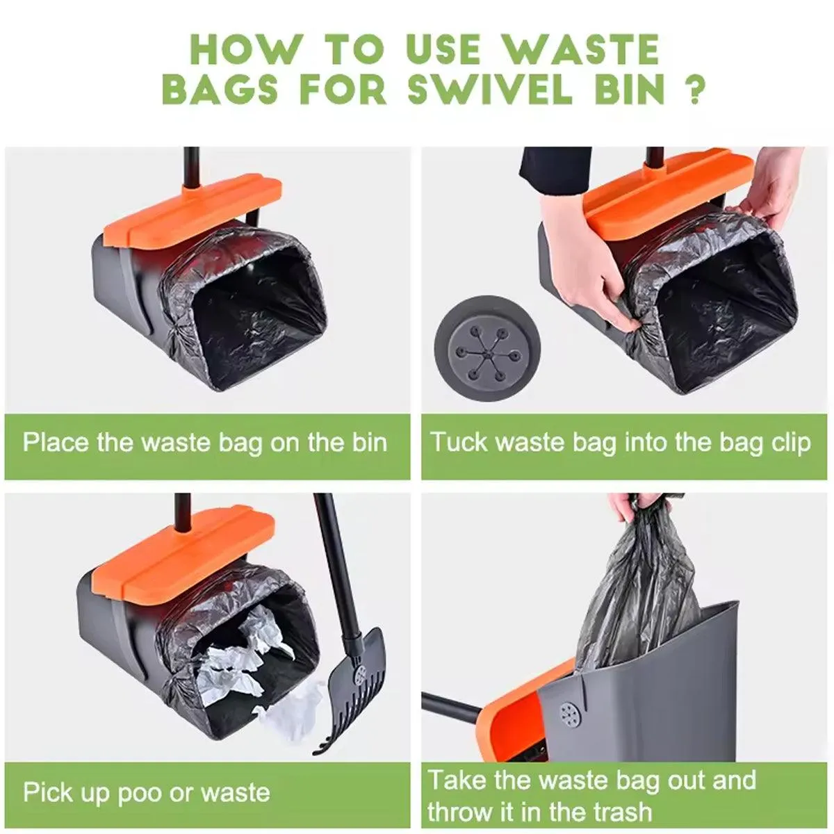 Foldable Pet Waste Picker with Broom Dustpan Set for Dog Walking Easy Cleanup