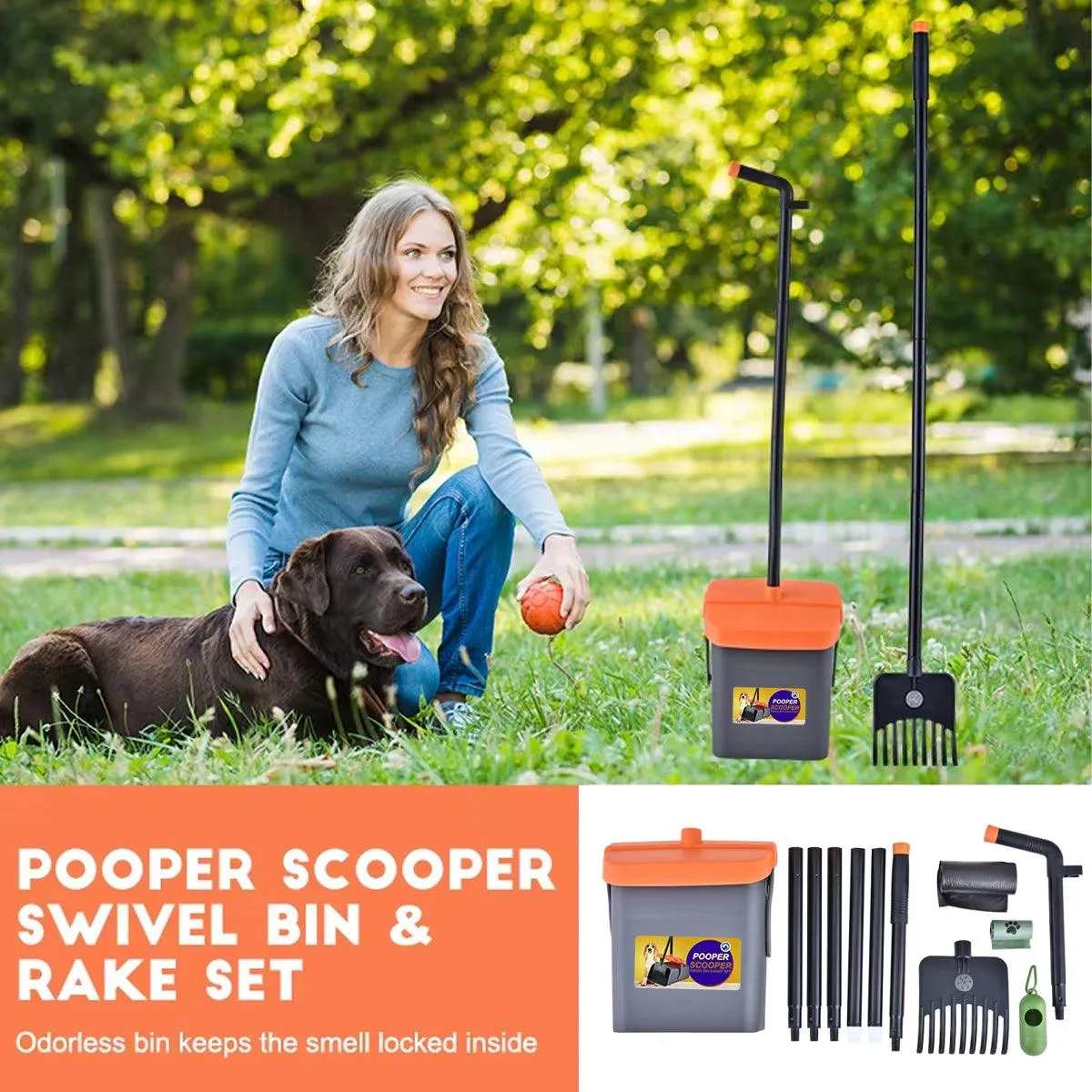 Foldable Pet Waste Picker with Broom Dustpan Set for Dog Walking Easy Cleanup